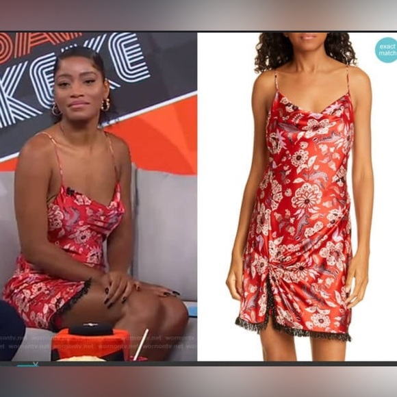 Cinq A Sept Avalyn Beaded Fringe Floral Print Charmeuse Minidress in Red Multi - Picture 2 of 5